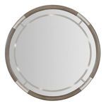 Modern Mood Round Mirror with quartered oak veneers in mink finish and warm pewter metal accents in a compass-like round f...