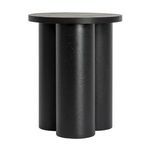 Straight-on angled view of Solstice End Table highlighting textured black wood cylindrical base