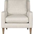 Josie Accent Chair in natural Tatz fabric with round tapered flaxen stone wood legs, plush cushion, and squared arms