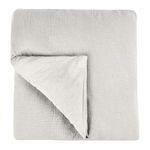 Gray linen duvet with a soft textured surface, folded corner showing lighter reverse side