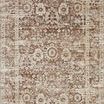 Top-down view displaying full abstract floral and geometric pattern in mocha and natural colors on Theory rug
