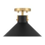 side view of ceiling light showing brass hardware detail and black shade profile