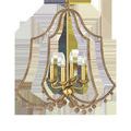Nimes Chandelier with double-bell shaped rope frame and dangling ornamental balls, four gold candle-style lights