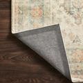 Rosette rug with corner lifted to reveal non-slip textured gray backing