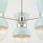 Top view showing polished metal hub where three arms with aqua blue shades meet