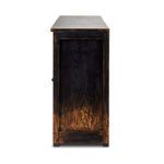 side view showing hand-distressed finish on wooden panel with rustic detailing