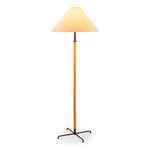 Oswin Floor Lamp lit, showcasing warm glow through off-white linen shade