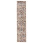Full view of matching Pierce Medallion rug runner with similar faded medallion pattern in gray and multicolor