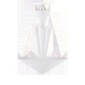 Side angle view of Empyrean Chandelier showing profile of upper cone and supporting cables