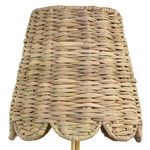 Close-up of woven rattan texture and scalloped edge detail on lamp shade