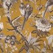 Perrow Wallpaper with mustard yellow background, detailed dark brown birds and white floral patterns