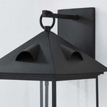 Close-up of top vent details and mount bracket of forged iron Corning Exterior Wall Sconce