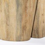 Close-up of two tapered mango wood bases with varied wood tones and natural knots