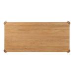 Top view displaying rectangular tabletop with rounded corner posts and natural oak grain