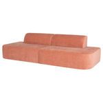 Modern minimal Isla Sofa in muted terracotta fabric with gently arched back and rounded base