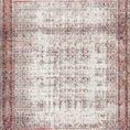 Layla Ivory Brick Rug with traditional faded ivory center and brick red ornate border featuring blue and beige accents.