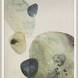 Abstract painting featuring delicate organic shapes in soft greens and earthy tones with watercolor texture
