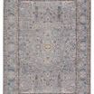 Traditional low-pile rug with a blue and gray color palette and classic center medallion pattern