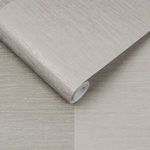 Roll of Atelier Stripe Wallpaper in neutral beige tones with subtle fabric texture and fine horizontal stripes