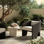 Detail of white olefin fabric on seat cushion with subtle fabric texture visible