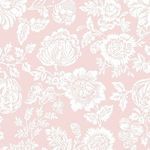 Rachel Ashwell Stipple Wallpaper with white floral woodblock print on soft pink background