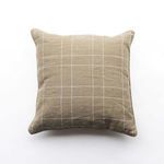 Set of two square pillows with a warm tan and white plaid pattern on textured Belgian flax linen fabric