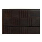 Close-up of nightstand drawer front exposing detailed parquet wood pattern