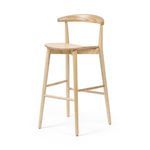 Blonde ash wood Pruitt Stool with slim sculptural frame, curved yoke backrest, and light ash veneer seat