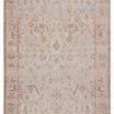 Traditional low-pile rug in blush and cream with blue, wine, green, golden ornate vintage motifs