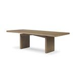 Matthes Dining Table angled view highlighting the thickness of the tabletop and base