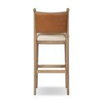 Rear view of stool showing mahogany leather back with visible stitching details