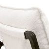 Close detail of top back wooden frame and cushion’s fabric texture