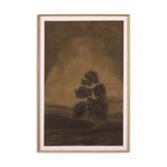 Vertical grain white oak framed painting of a dark, moody rural landscape with silhouetted tree and cloudy sky