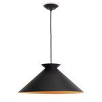 Viggo Pendant viewed with light off, showing matte black exterior and gold interior shade