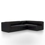 Left arm facing 2-piece sectional in black top-grain leather with contrast stitching and sleek cushioning