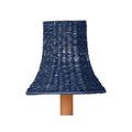 Close-up detail of woven indigo blue fibers on bell shaped chandelier shade edge
