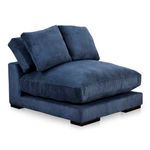 Plunge sofa angled view showing low profile wooden legs and thick cushioning on seat and backrest