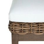 Close-up of woven rattan texture and white cushion fabric on seat edge