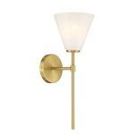 Side view of wall sconce showing extension of 8.25 inches from wall and cylindrical brass rod
