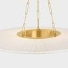 Close-up of gold ring at chandelier center with detailed pleated silk texture