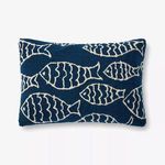 Navy In/Out Hand Hooked Fish Pattern Decorative Pillow image 1