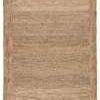 Rectangular natural beige jute area rug with an intricately woven horizontal weave and rectangular border