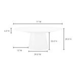 Otago Oval Dining Table schematic with dimensions showing width, height, and pedestal base measurements