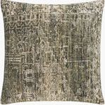 Toole Olive Accent Pillow with vintage-inspired olive and beige rug pattern in velvety soft cotton