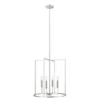 Pendant chandelier shown from slightly higher angle revealing all four candle-style bulb holders inside