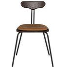 Dayton Umber Tan Dining Chair with umber tan leather seat, dark wood backrest, and black metal legs