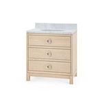 Caspian 2-Drawer Cabinet with clear lacquer cerused oak and polished white Carrara marble top