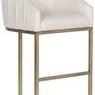 Side angle showing stool’s gently sloped armrests and rounded seat profile with continuous metal base