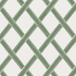 Greenskeeper wallpaper with a green lattice style fence pattern on a white background in apple green colorway