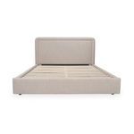 Front view of Simon Storage Bed showing slatted base and beige upholstery